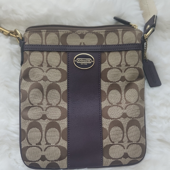 Coach Tan and Purple Signature Crossbody Bag - Picture 1 of 10